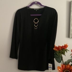 NWT International Concepts Black Top with Gold Metal Loops